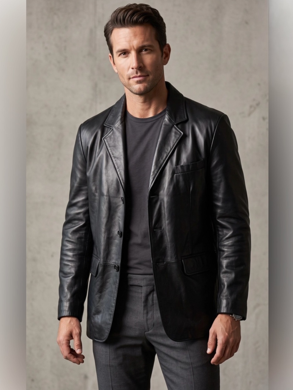 Wilson’s Leather Men’s Vintage 1990s Button Up Leather Jacket